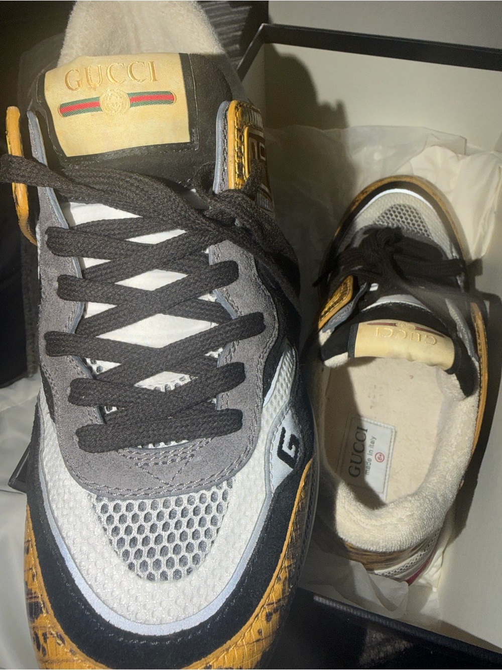 Gucci Black and Yellow Leather-Trim Sneakers - Picture 2 of 8